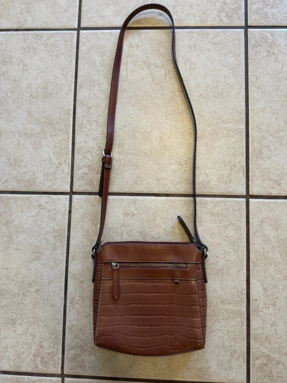 St. John's Bay Cognac Croc-Embossed Crossbody Bag